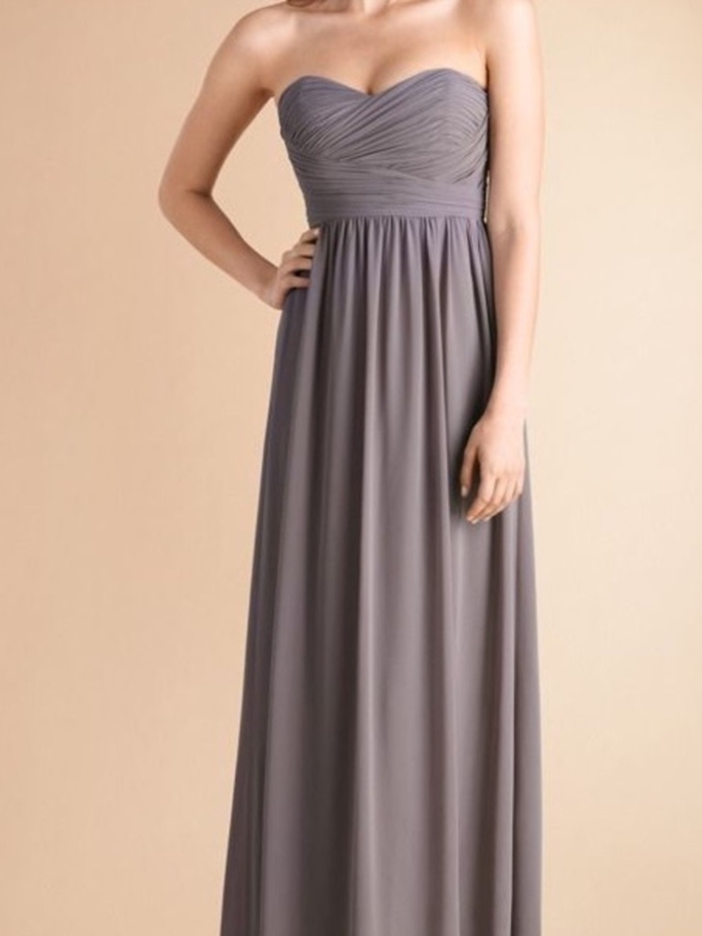 Donna Morgan Long Strapless Chiffon Dress in Grey Ridge, Size 2